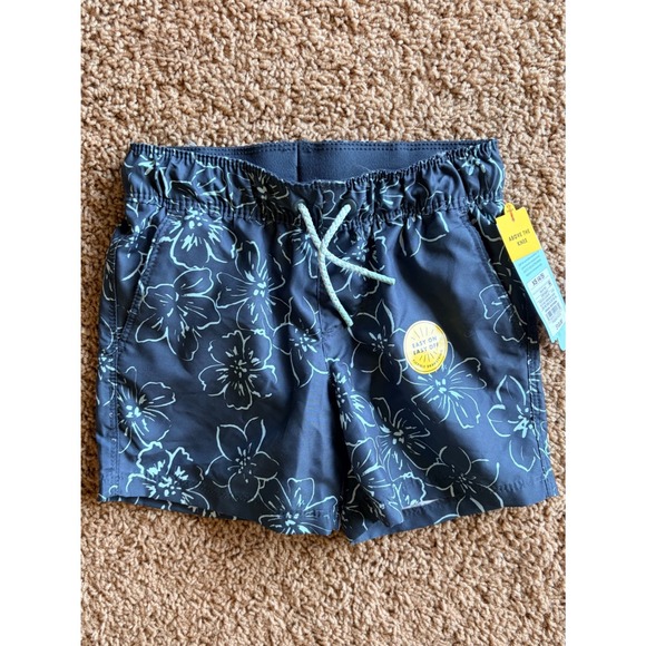 Cat & Jack Other - Cat & Jack Gray Hawaiian Floral Mesh Lined Swim Trunks Shorts Boy XS 4-5 NEW NWT